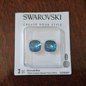 AUTH 2 SWAROVSKI CRYSTAL BERMUDA BLUE CUSHION SQ REPLACMENT JEWELRY FANCY STONE